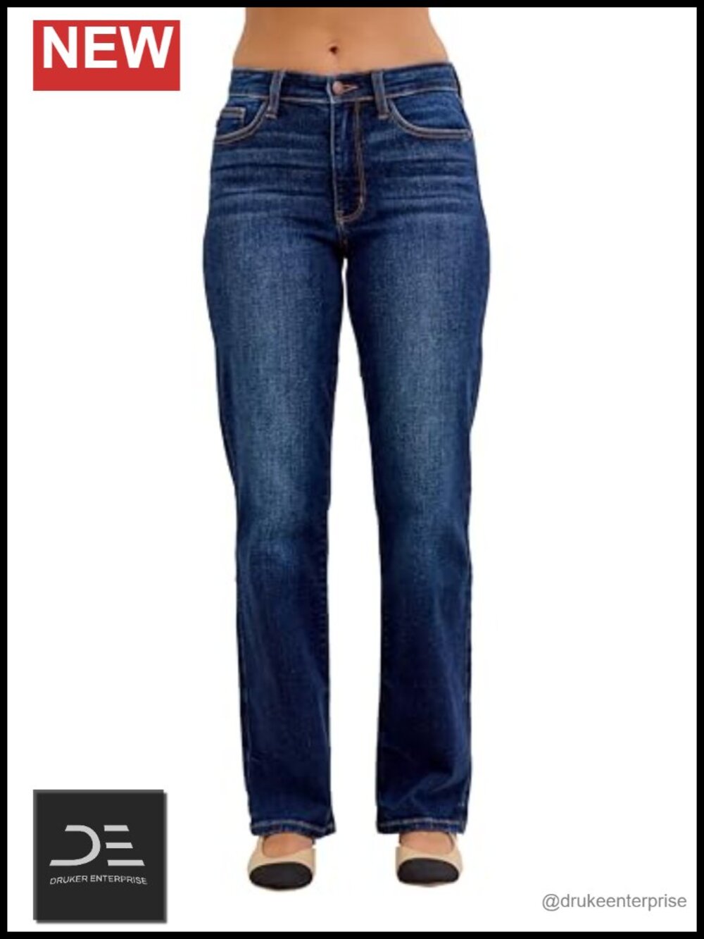 Mid Rise Straight Leg Jeans Multiple Inseam Options Stretchy Cotton Blend